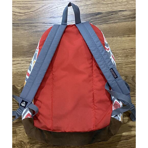 Jansport Backpack W/ Suede Leather Bottom Laptop Pocket Coral Dusk Chevron - Picture 5 of 10